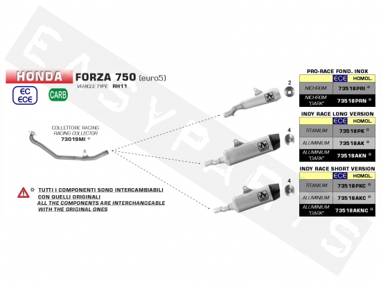 Demper ARROW Indy Race Alu./C Honda Forza 750i E5 2021-> (korte versie)